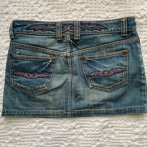 Cute mini denim skirt with pink rhinestone details- preloved